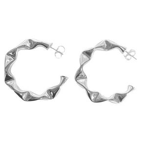 Sheila Fajl Large Wrinkled Polished Silver Plated Hoop Earrings NEW